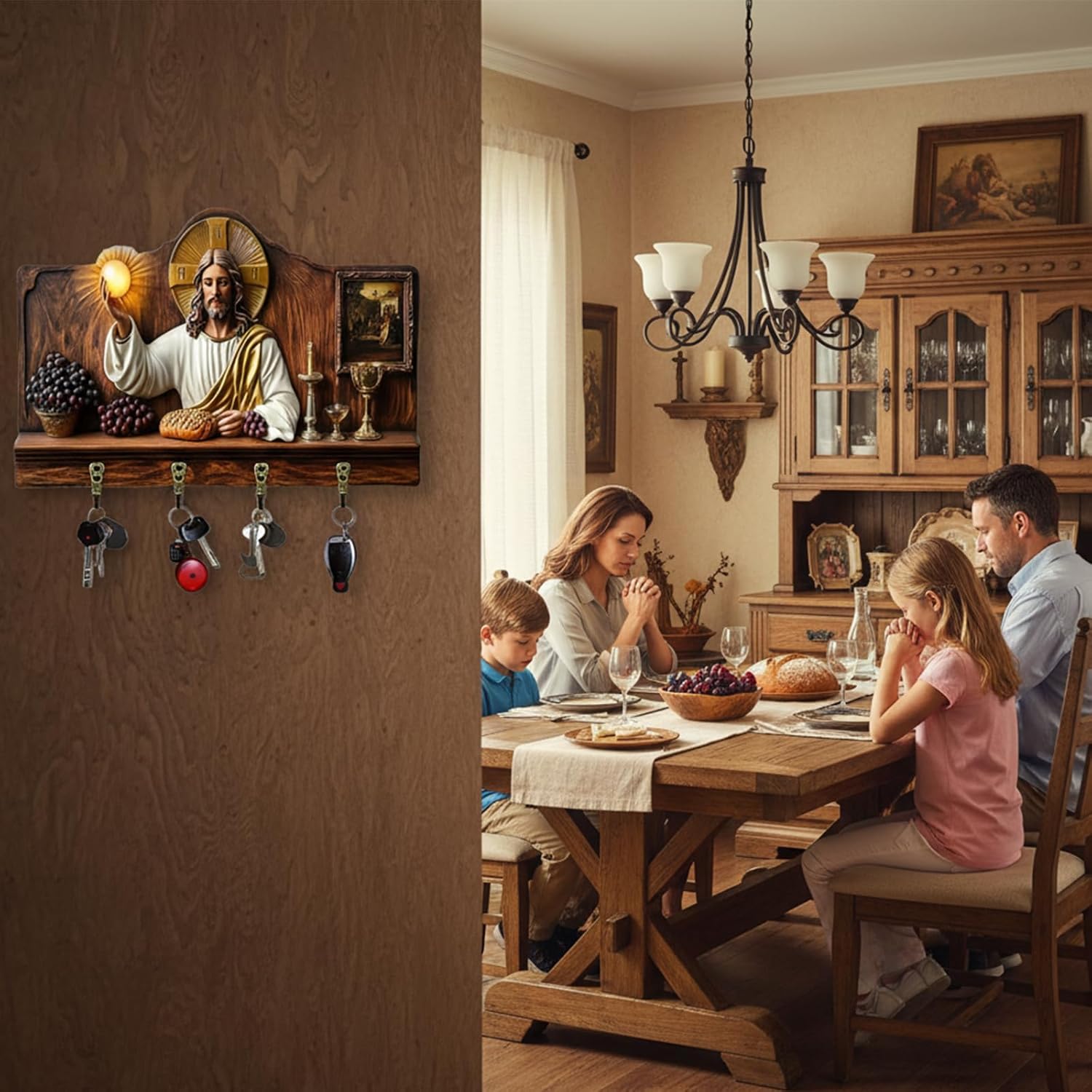 🎁✝️Communion themed wooden multifunctional home key holder (11.8 "X9 in")(2D Flat Products)