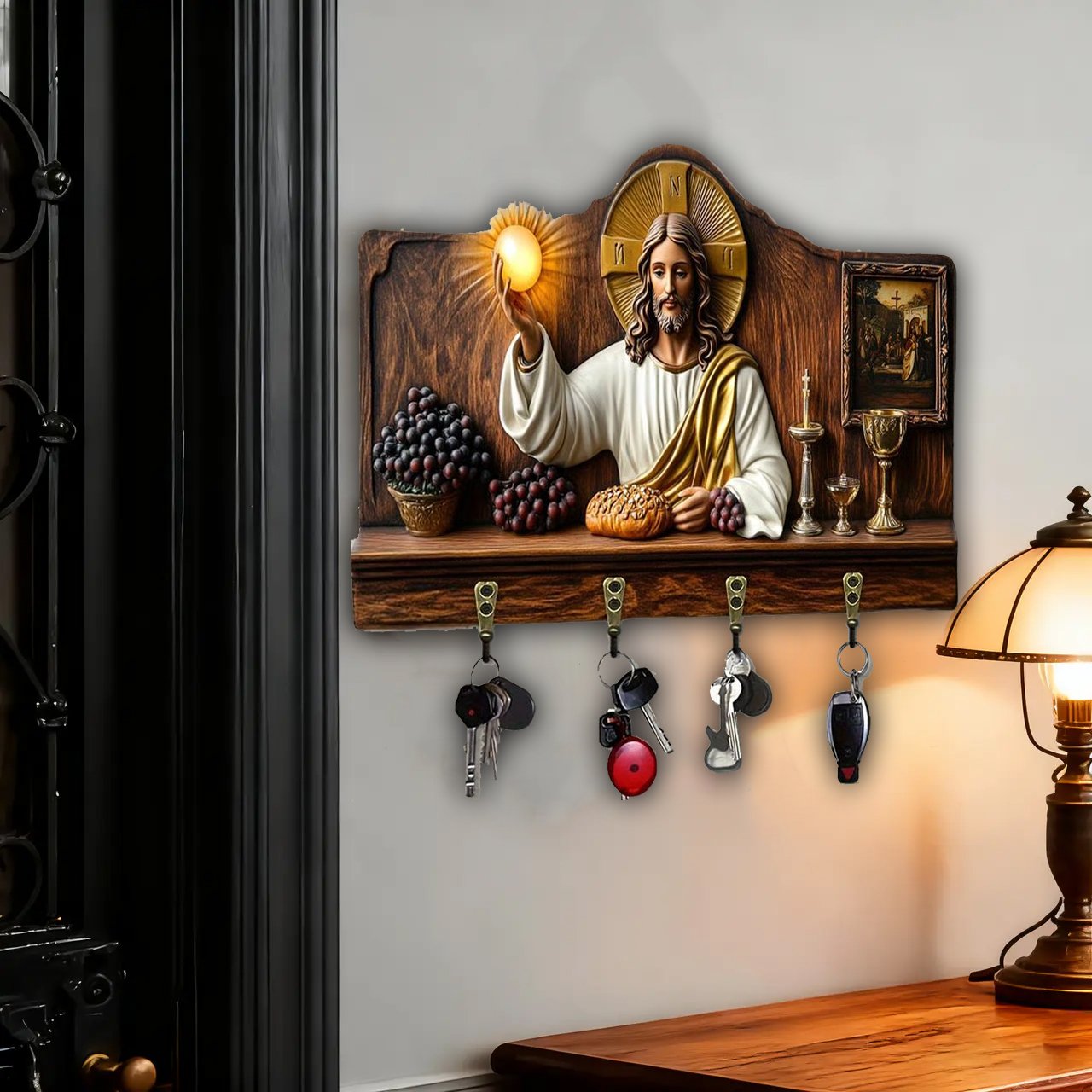 🎁✝️Communion themed wooden multifunctional home key holder (11.8 "X9 in")(2D Flat Products)