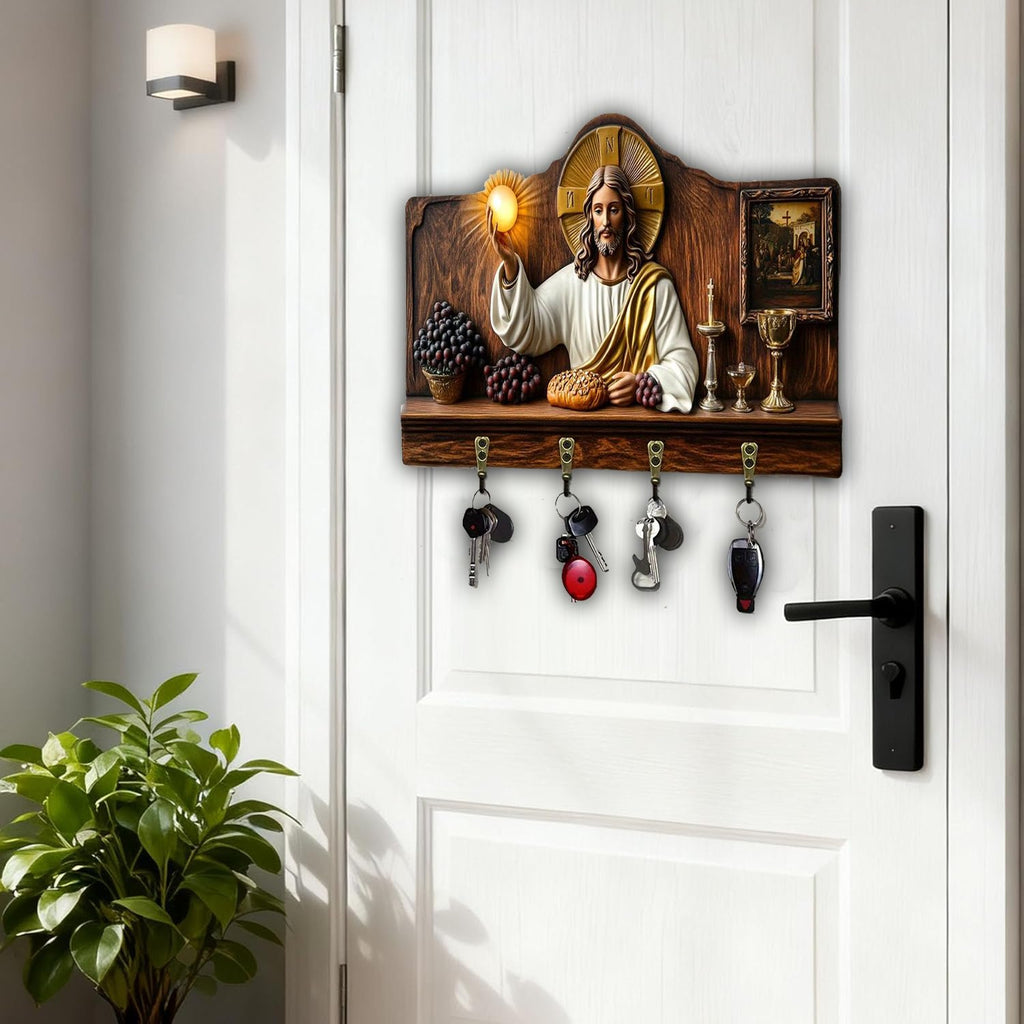 🎁✝️Communion themed wooden multifunctional home key holder (11.8 "X9 in")(2D Flat Products)