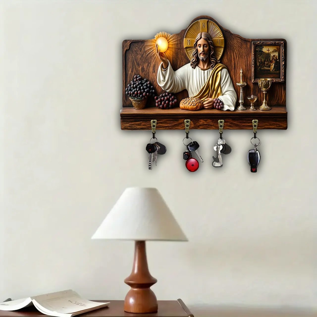 🎁✝️Communion themed wooden multifunctional home key holder (11.8 "X9 in")(2D Flat Products)