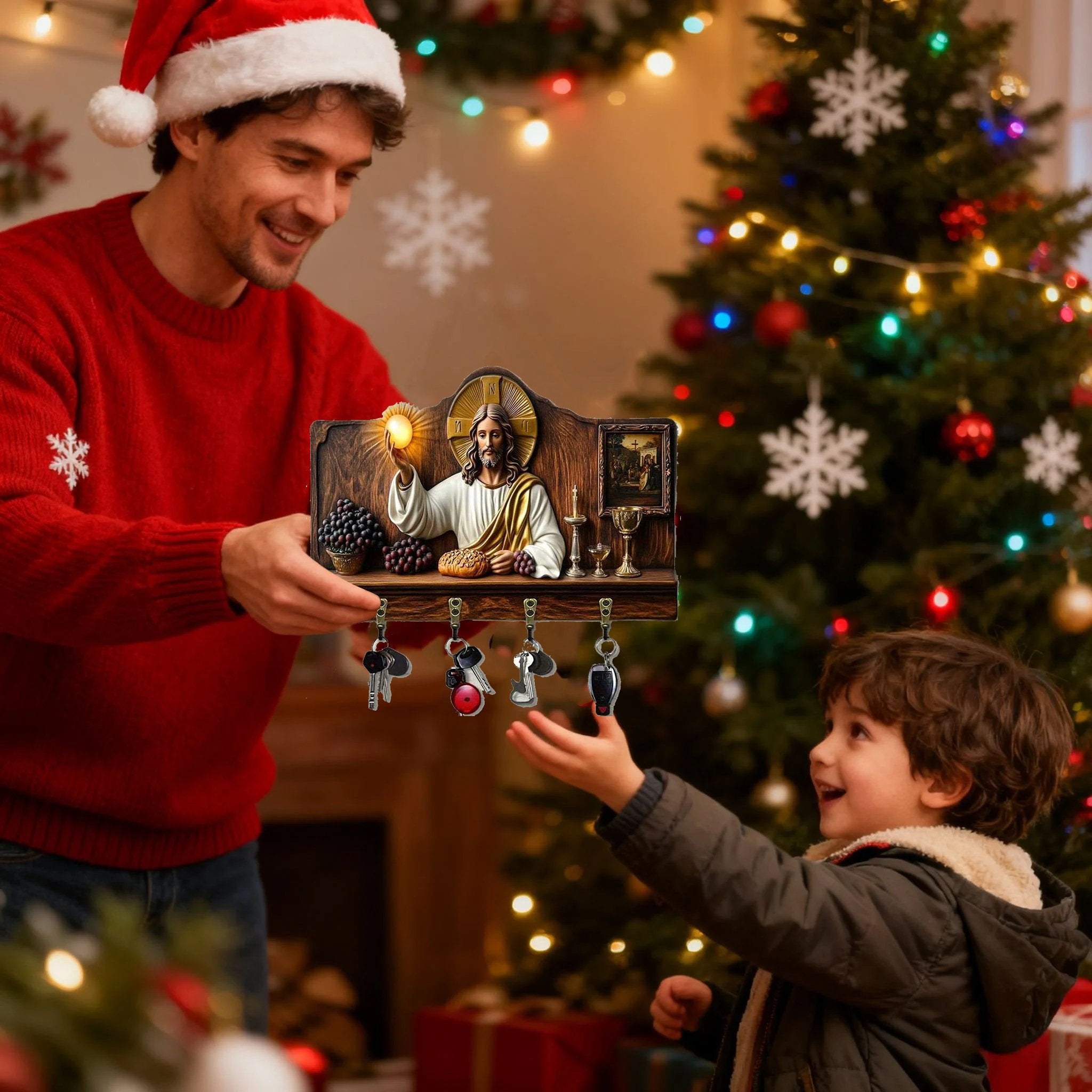 🎁✝️Communion themed wooden multifunctional home key holder (11.8 "X9 in")(2D Flat Products)