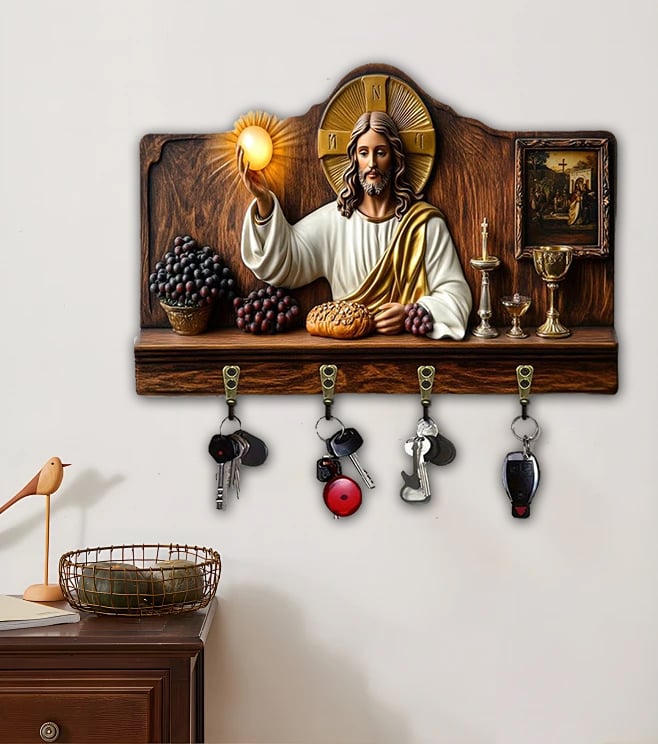 🎁✝️Communion themed wooden multifunctional home key holder (11.8 "X9 in")(2D Flat Products)